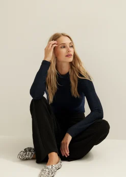 Best Cotton Club T-shirt lange mouw met lurex indigo