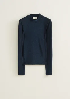 Best Cotton Club T-shirt lange mouw met lurex indigo