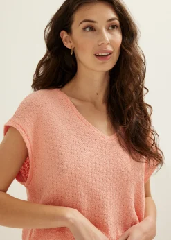 Fashion Cotton Club T-shirt met ajour details nude