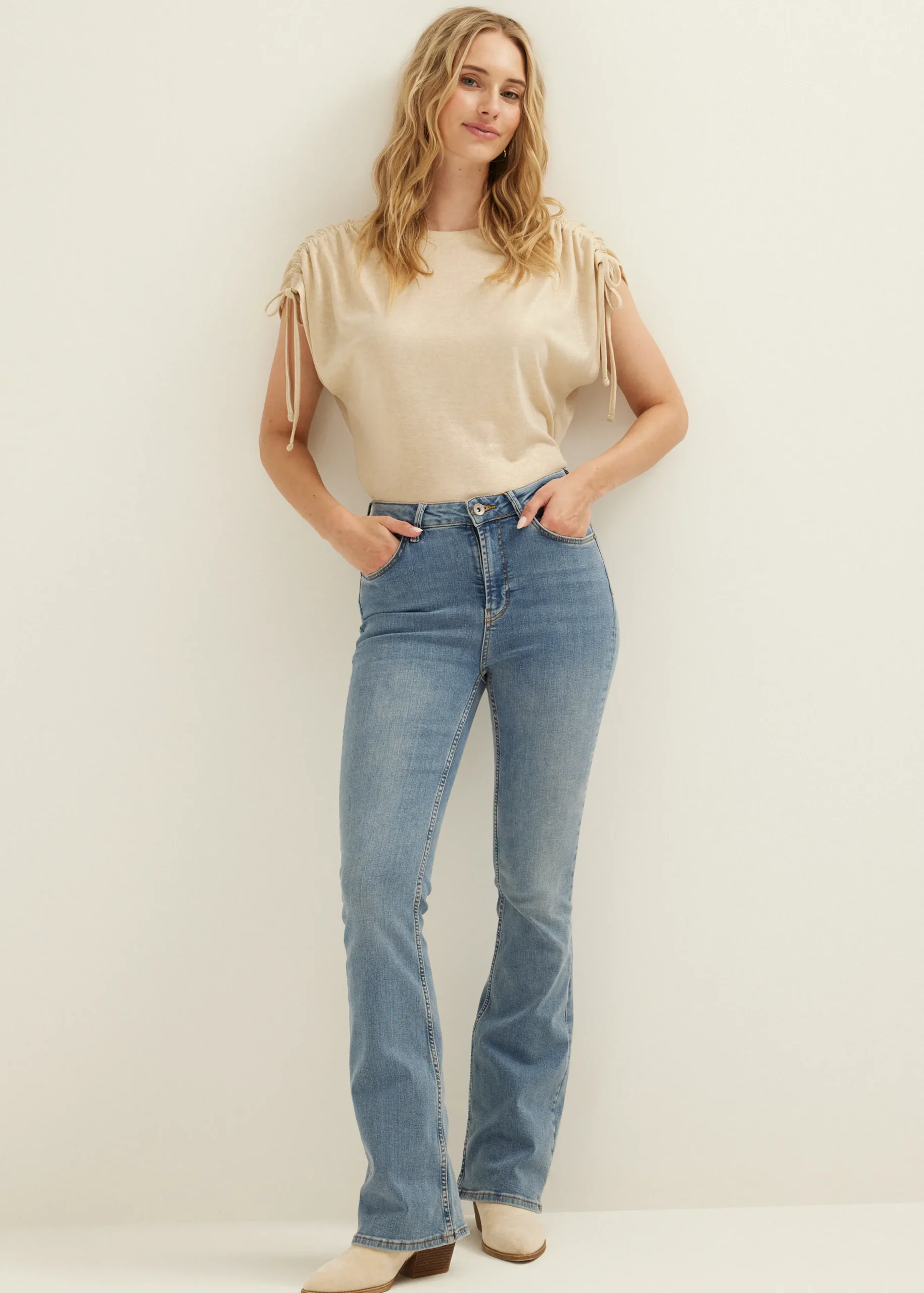 Online Cotton Club T-shirt met drawstring details lichtzand