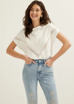 Discount Cotton Club T-shirt met gehaakte details wit,off-white