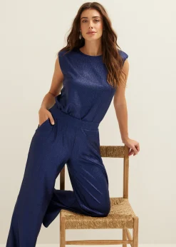 Sale Cotton Club T-shirt met glans effect indigo