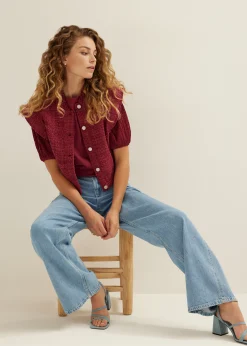 Clearance Cotton Club T-shirt met kanten mouw bordeaux,licht