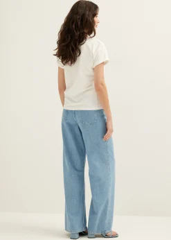 Discount Cotton Club T-shirt met opgerolde mouw wit,off-white