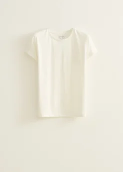 Discount Cotton Club T-shirt met opgerolde mouw wit,off-white