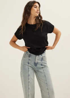 Sale Cotton Club T-shirt met opgerolde mouw zwart