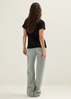 Sale Cotton Club T-shirt met opgerolde mouw zwart