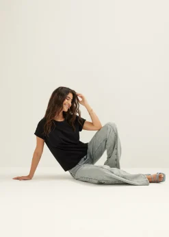Sale Cotton Club T-shirt met opgerolde mouw zwart
