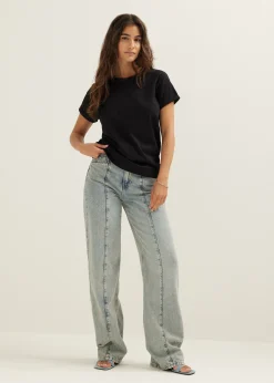 Sale Cotton Club T-shirt met opgerolde mouw zwart