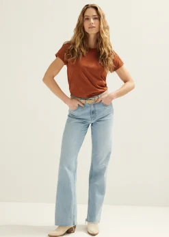 Clearance Cotton Club T-shirt met opgerolde mouw cognac,midden