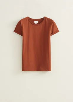 Clearance Cotton Club T-shirt met opgerolde mouw cognac,midden