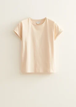 Fashion Cotton Club T-shirt met opgerolde mouw lichtzand