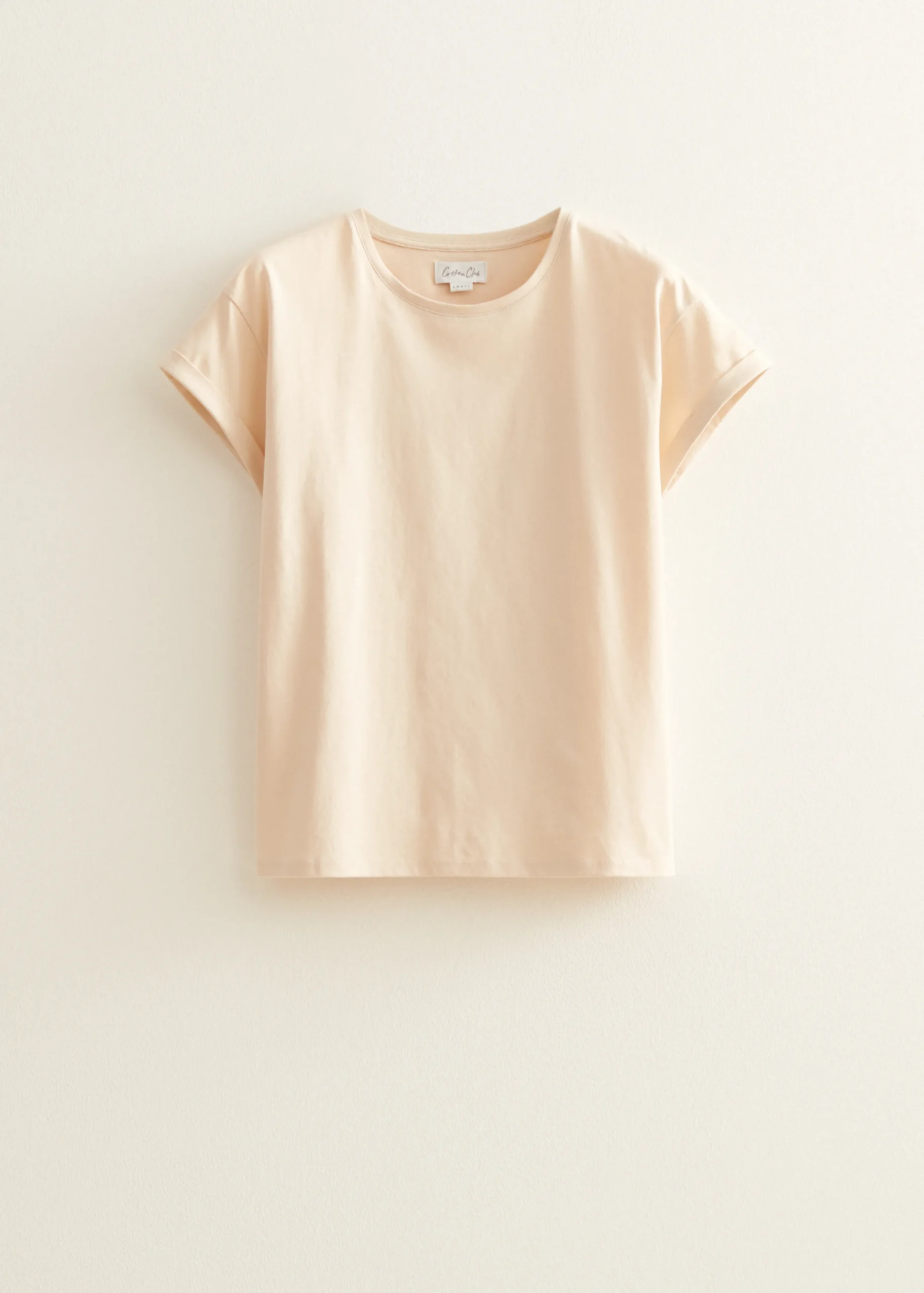 Fashion Cotton Club T-shirt met opgerolde mouw lichtzand