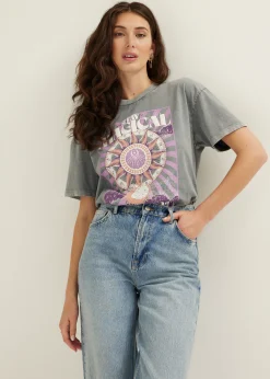 Online Cotton Club T-shirt met print magical grijs,acidwash