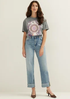 Online Cotton Club T-shirt met print magical grijs,acidwash