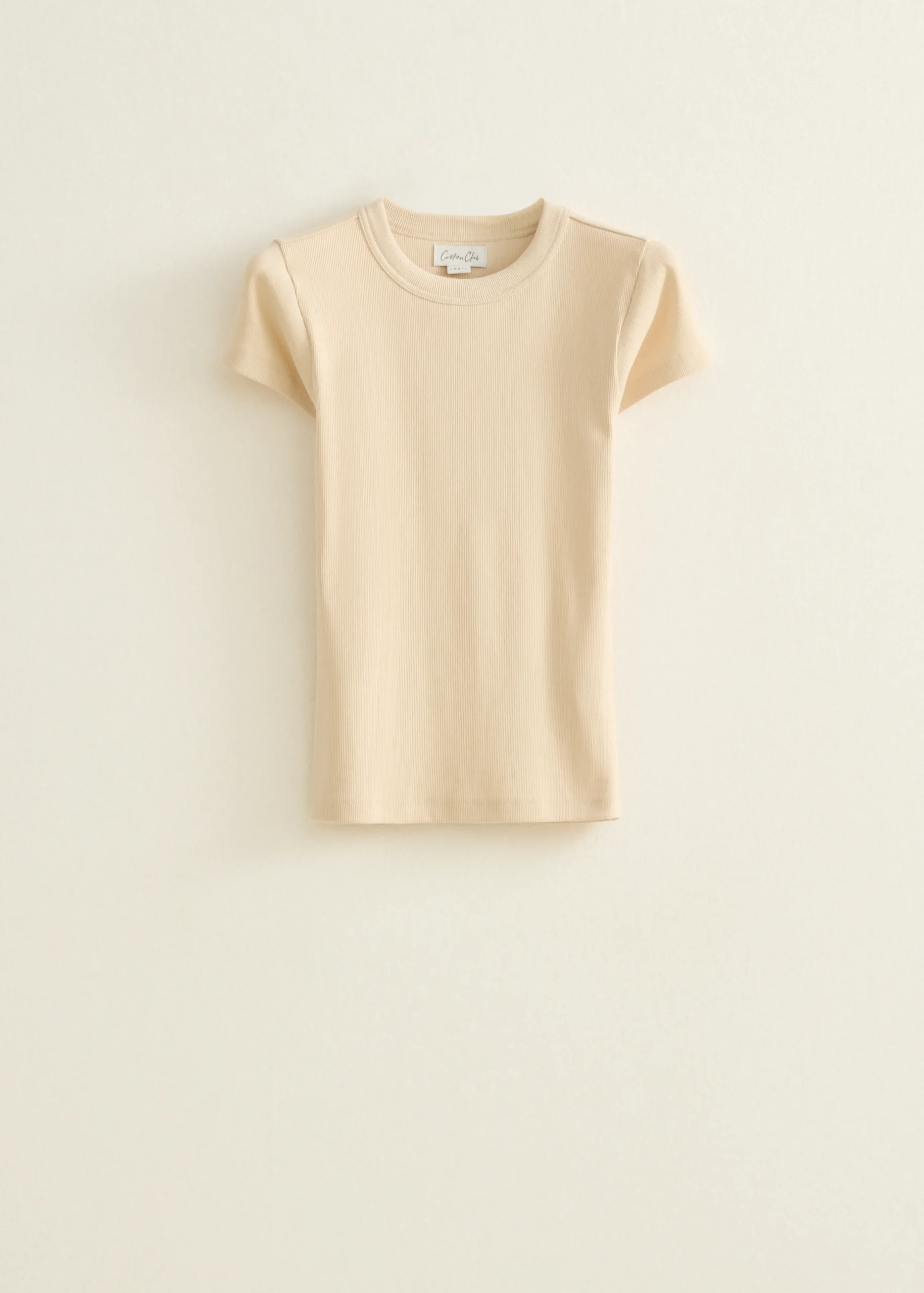 Outlet Cotton Club t-shirt met rib structuur lichtzand