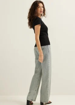 Discount Cotton Club t-shirt met rib structuur zwart
