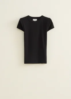 Discount Cotton Club t-shirt met rib structuur zwart