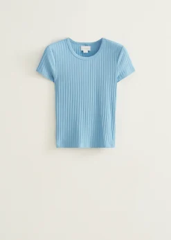 New Cotton Club T-shirt met rib structuur Hemelsblauw