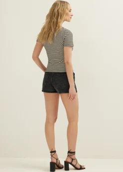 Outlet Cotton Club T-shirt met streep print zwart