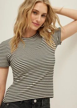 Outlet Cotton Club T-shirt met streep print zwart