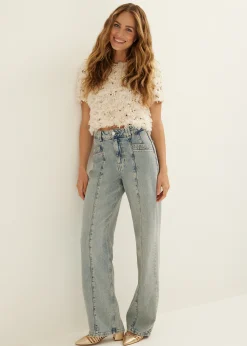 Outlet Cotton Club T-shirt met veren en pailletten nude