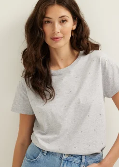 Best Cotton Club T-shirt met zilveren studs grijs,lichtmelee