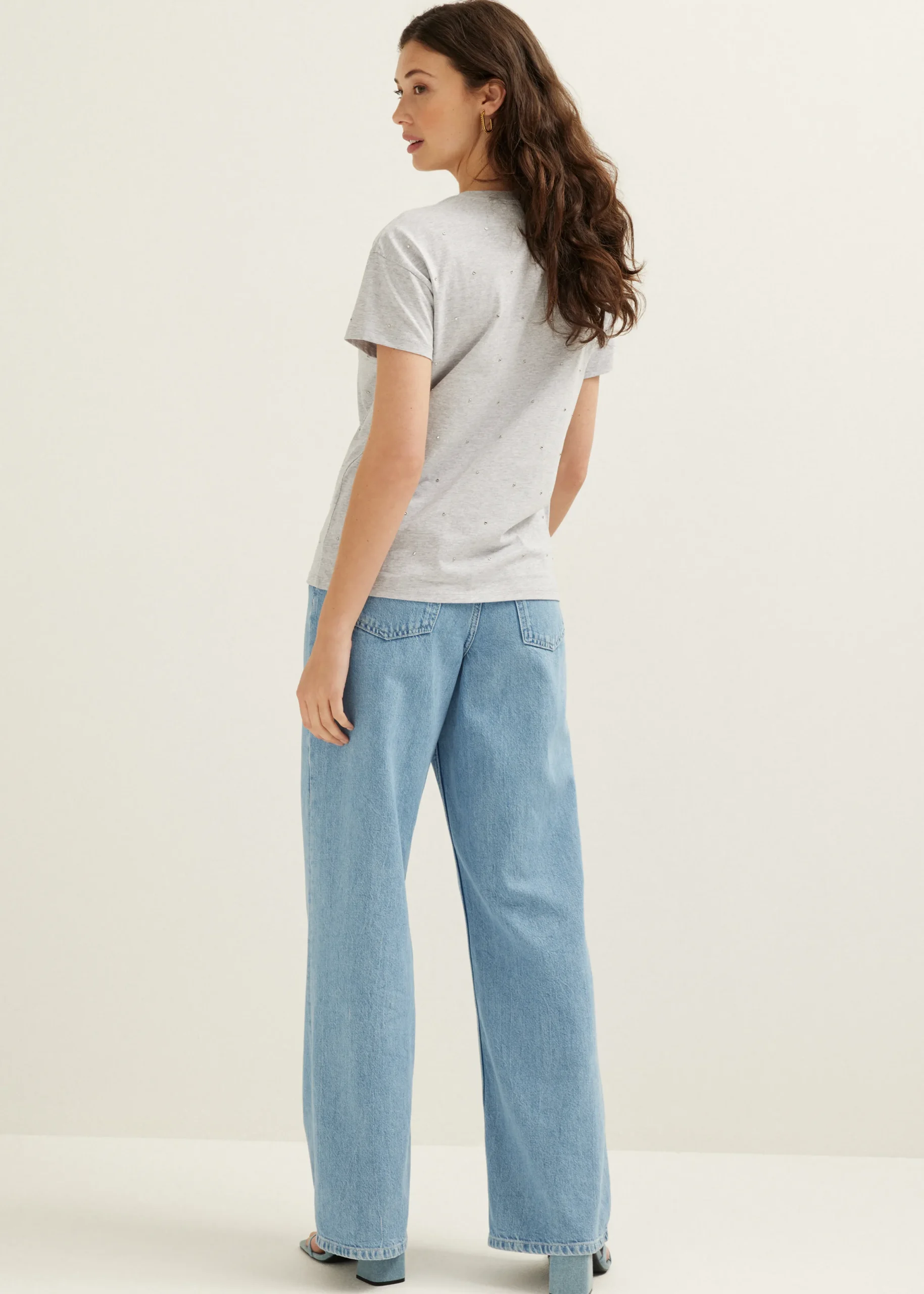 Best Cotton Club T-shirt met zilveren studs grijs,lichtmelee