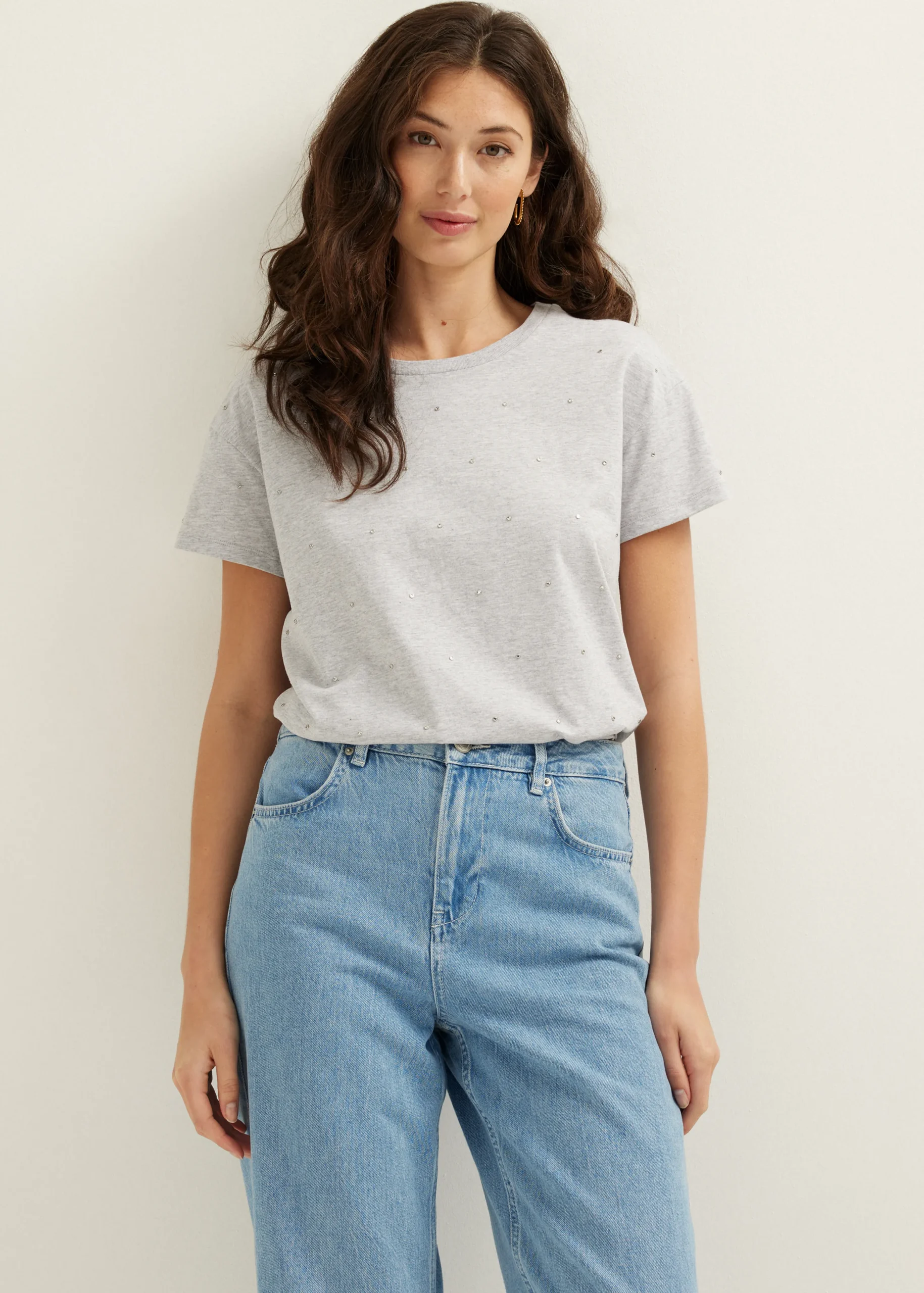 Best Cotton Club T-shirt met zilveren studs grijs,lichtmelee