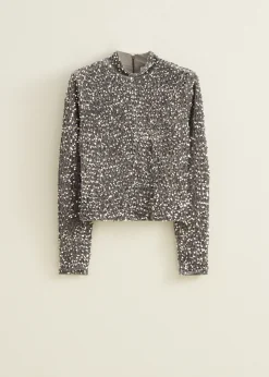 Online Cotton Club Velvet pailletten top grijs
