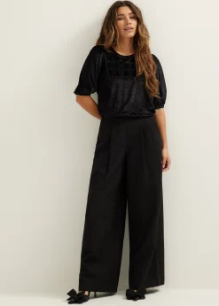 New Cotton Club Velvet top met striksluiting zwart