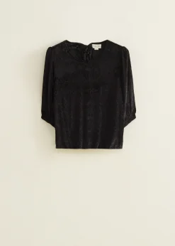 New Cotton Club Velvet top met striksluiting zwart