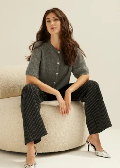 Hot Cotton Club Vest met strass knopen middengrijsgem&ecirc;leerd