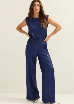 Sale Cotton Club Wijde broek met glans indigo
