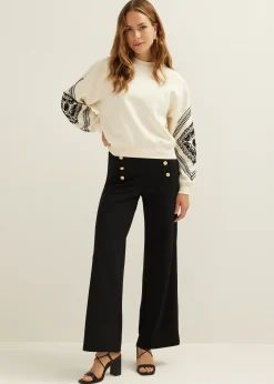 Clearance Cotton Club Wijde broek met knopen zwart