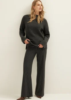 Discount Cotton Club Wijde broek met krijtstreep antracietgemêleerd
