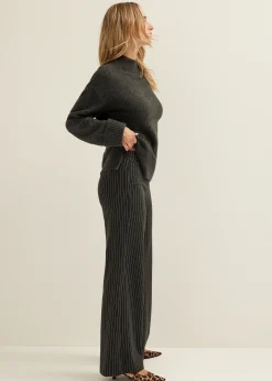 Discount Cotton Club Wijde broek met krijtstreep antracietgem&ecirc;leerd
