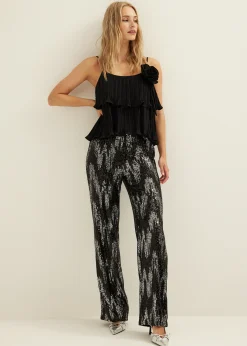 Outlet Cotton Club Wijde broek met pailletten zwart