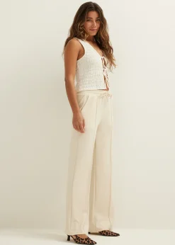 Sale Cotton Club Wijde broek met pintuck lichtzand