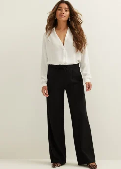 Discount Cotton Club Wijde broek met pintuck zwart