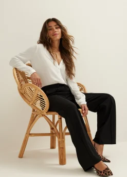 Discount Cotton Club Wijde broek met pintuck zwart