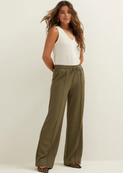 Outlet Cotton Club Wijde broek met pintuck donkerkhaki