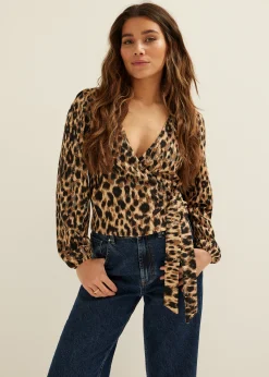 Best Cotton Club Wikkeltop met all-over print bruin