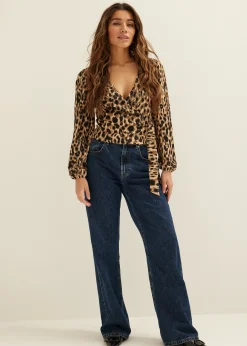Best Cotton Club Wikkeltop met all-over print bruin
