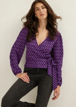Hot Cotton Club Wikkeltop met all-over print donkerpaars