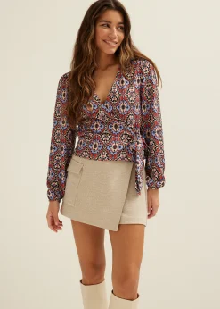 Online Cotton Club Wikkeltop met print lichtblauw