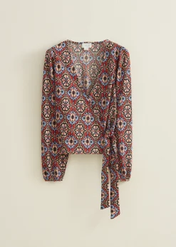 Online Cotton Club Wikkeltop met print lichtblauw
