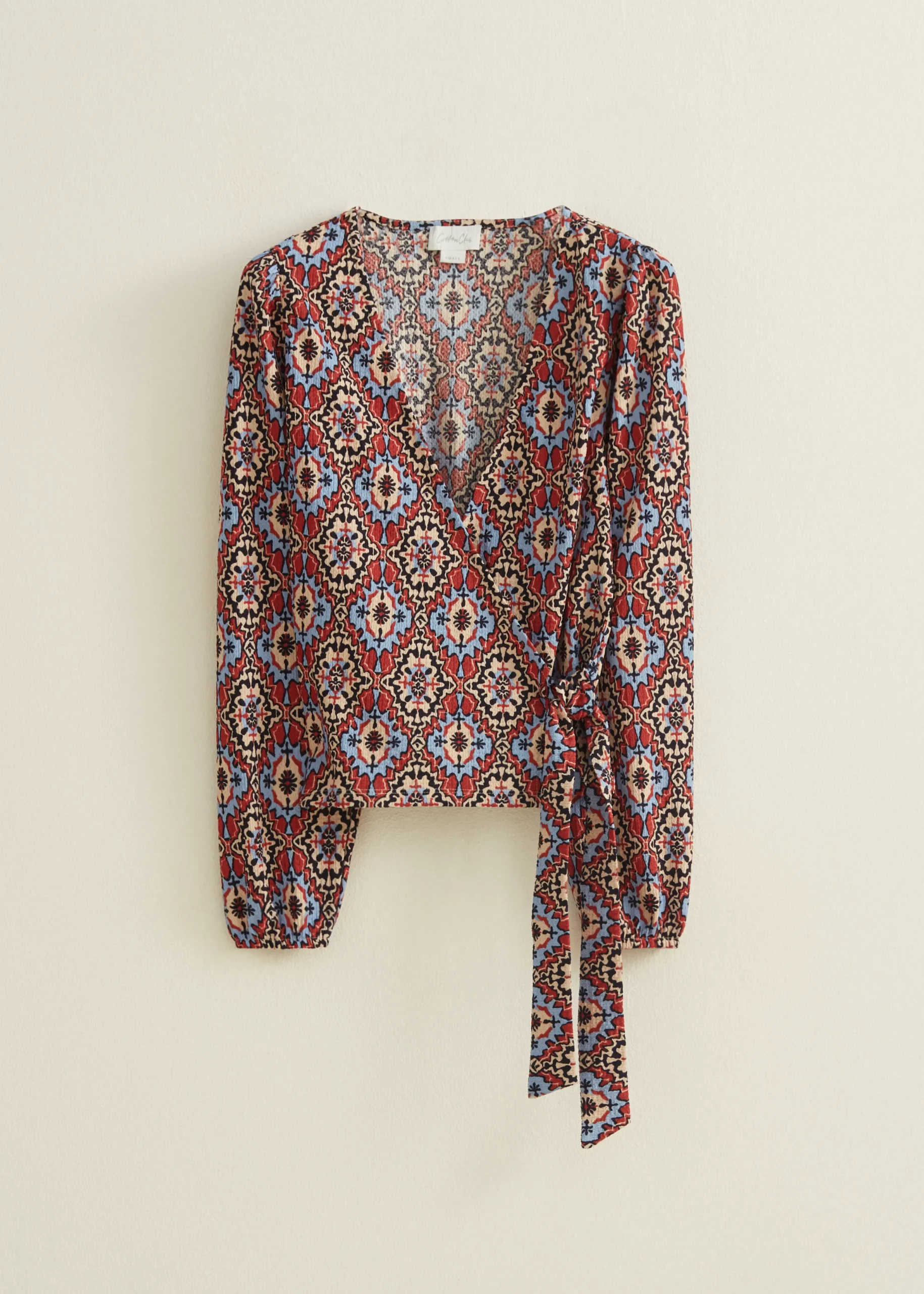 Online Cotton Club Wikkeltop met print lichtblauw